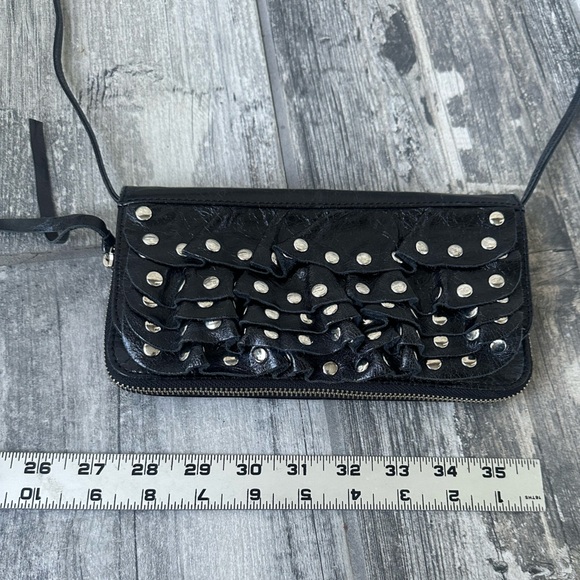 Susan Farber Y2K Leather Ruffle Studed Clutch or Crossbody Purse Black Boho - Picture 14 of 15